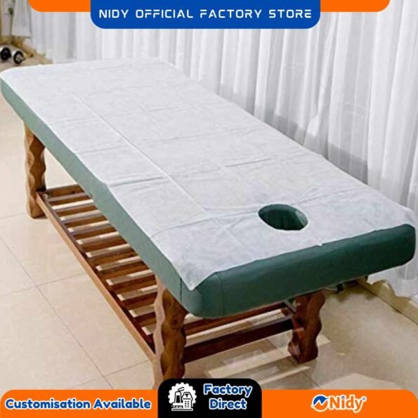 Nidy disposable bedsheet with pre-cut opening for massage tables.