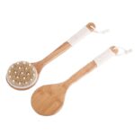 Eco-Friendly Luxury: Bamboo Long Handle Curved Bath Brush.