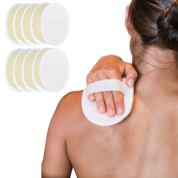 Single-use jute loofah for hygienic skin care.