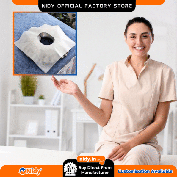 Disposable oval cut headrest cover for massage table, spa, salon, and clinic use.
