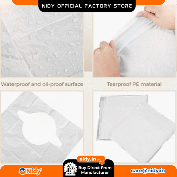 Waterproof disposable bibs for seniors and caregivers.
