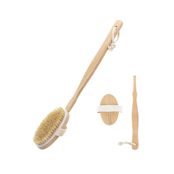 Long handle wooden shower brush for back scrubbing and dry body exfoliation – 40cm for men and women.