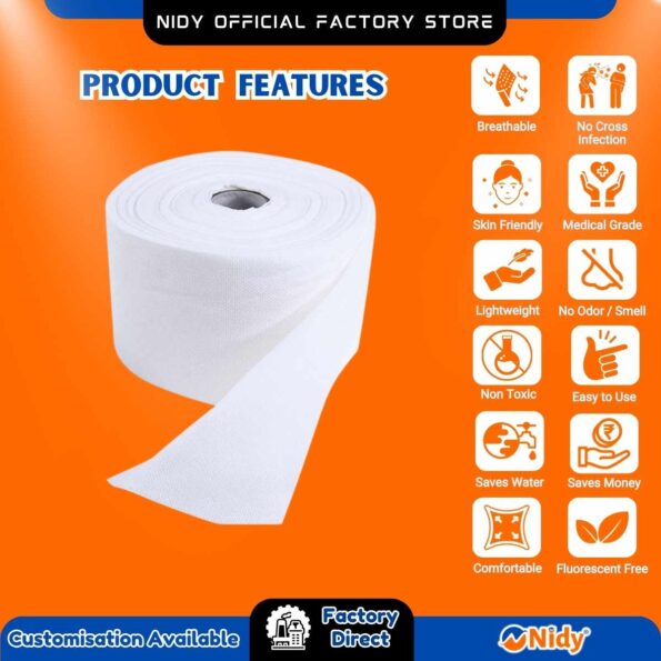 Soft and absorbent Nidy disposable towel roll.