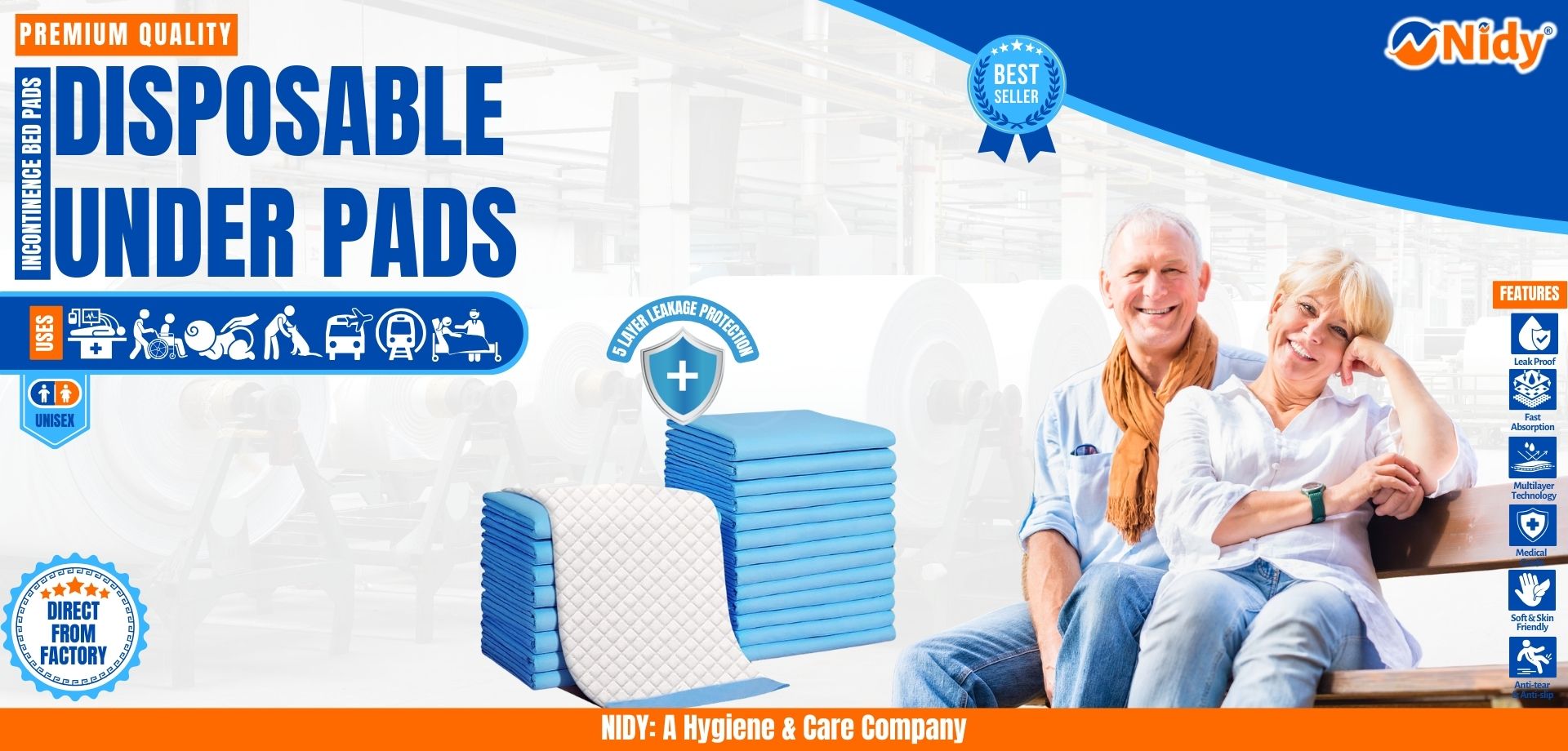 Nidy disposable underpads – ultra-absorbent leak-proof pads for adults, babies, and pets.