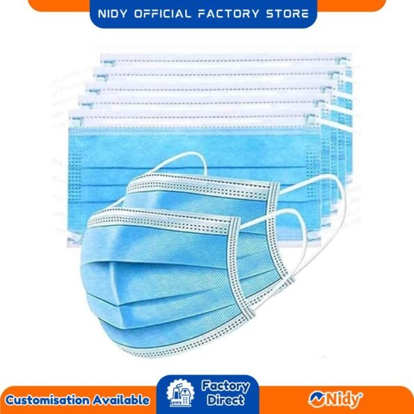 Protective Disposable Face Mask with Elastic Ear Bands – 3 Ply Design.