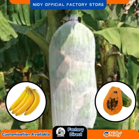 Disposable Non-Woven Papaya and Banana Plant Protection Cover for UV, Insect, and Weather Shielding.